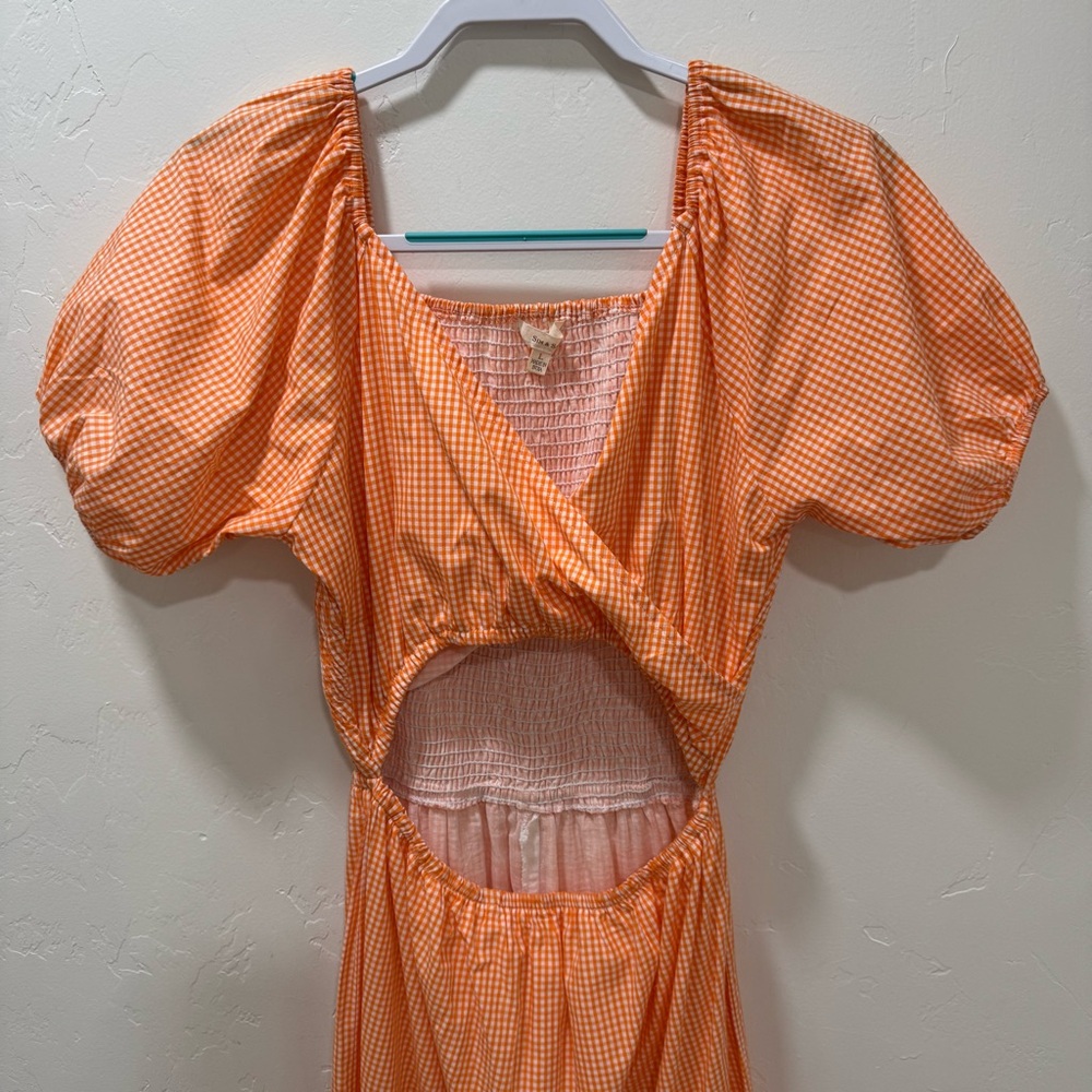 Sim and Sam Cutout Orange Gingham Dress Women's Large Stretch Midi - Picture 3 of 15